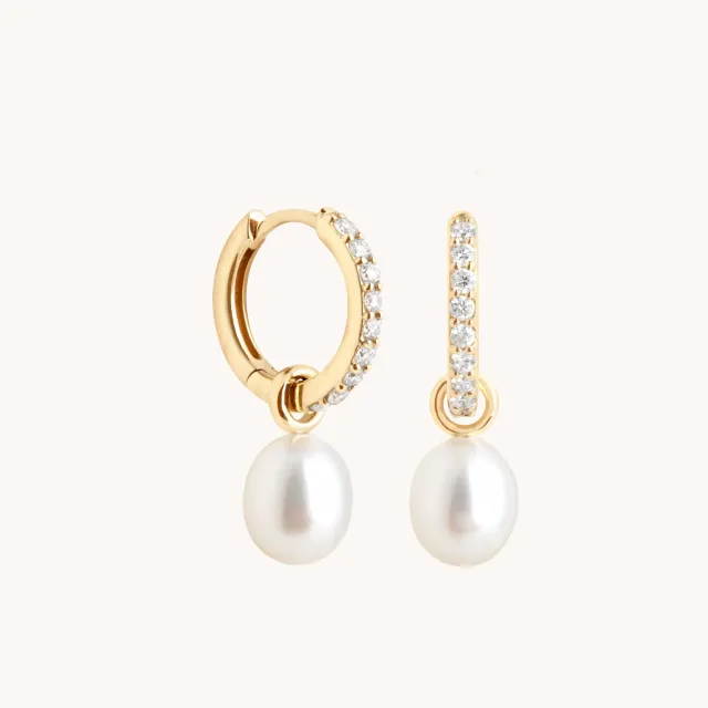 Astrid & Miyu Diamond Pearl Charm créoles or massif