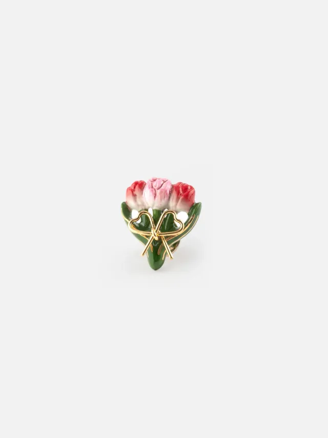 Nach Bijoux Bouquet de tulipes pin’s porcelaine peinte main 25 mm