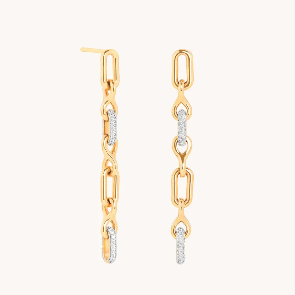 Astrid & Miyu Pavé Chain Link boucles pendantes doré