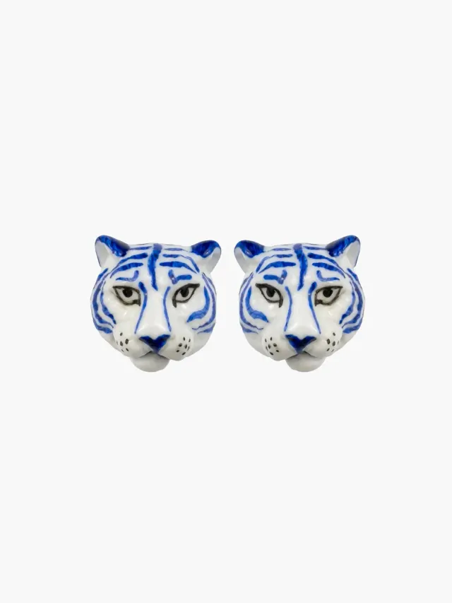 Nach Bijoux tigre bleu boucles d'oreilles puces porcelaine