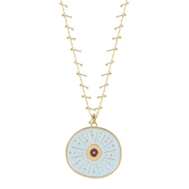 Nao de Paris Fortunata sautoir médaille bleu 90 cm