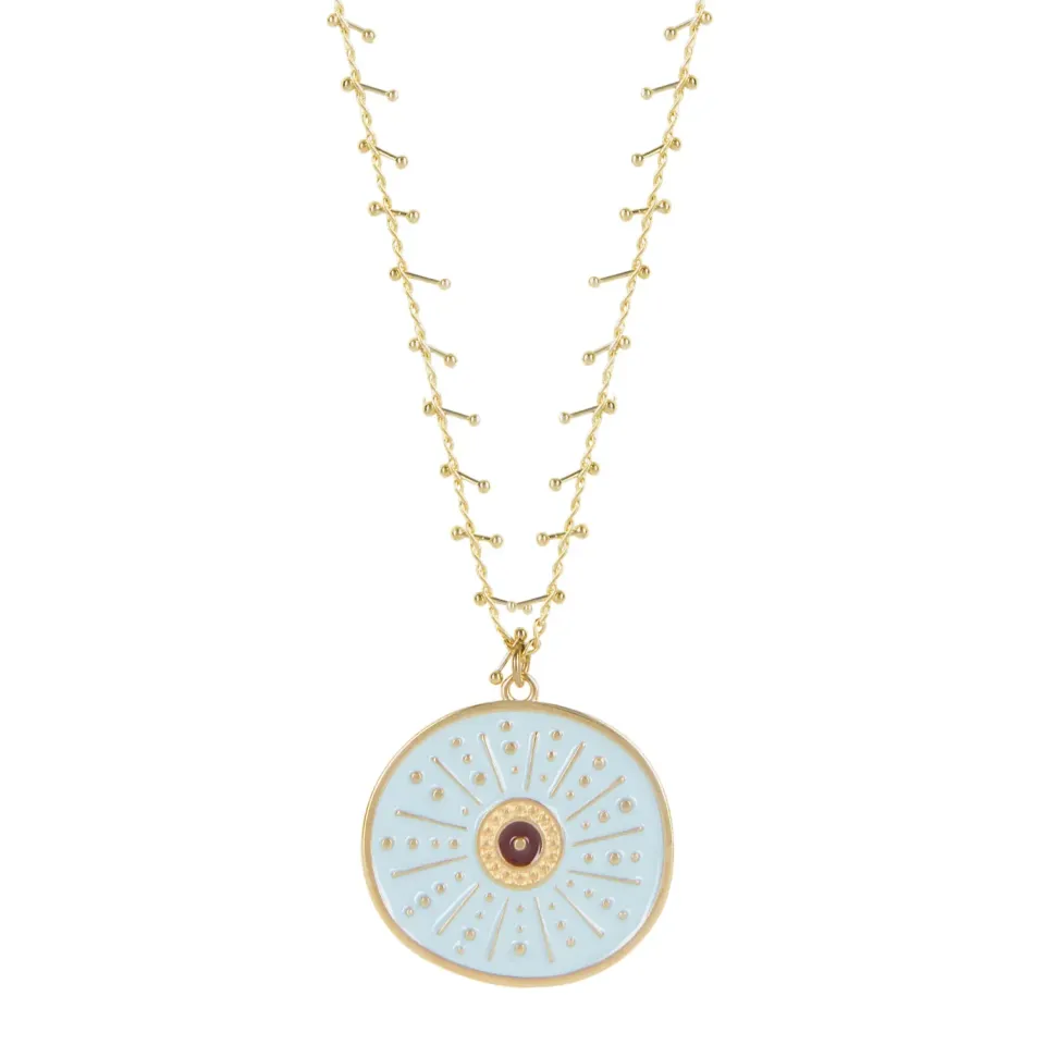 Nao de Paris Fortunata sautoir médaille bleu 90 cm