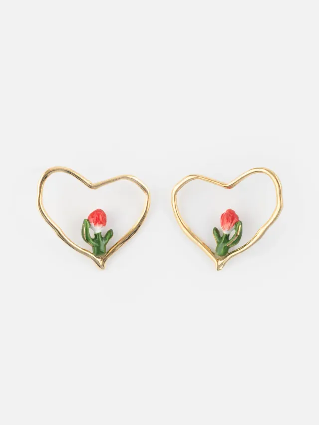 Nach Bijoux Cœur Tulipe boucles d'oreilles porcelaine dorée