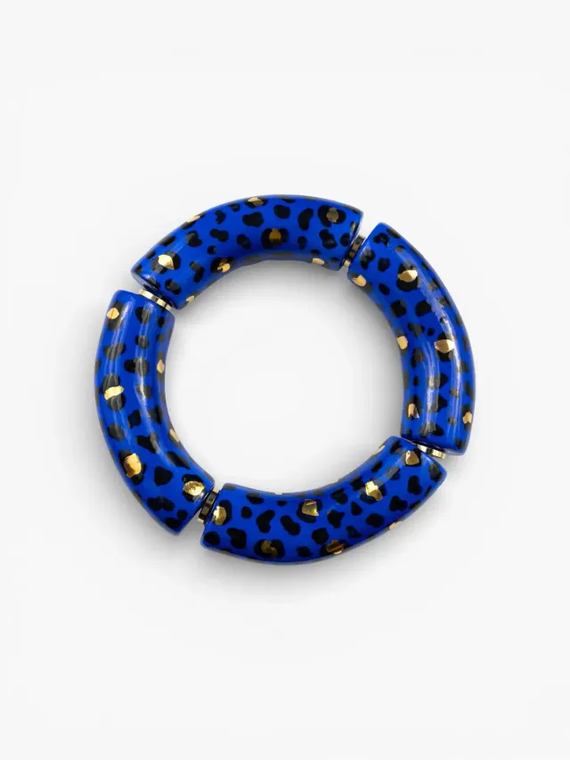Nach Bijoux Maxi bracelet léopard bleu doré porcelaine