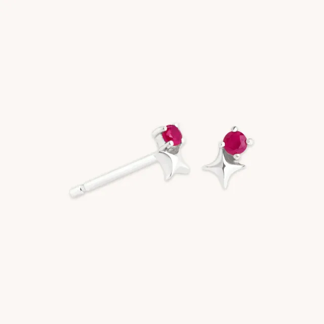 Astrid & Miyu July Ruby Birthstone boucles or blanc massif