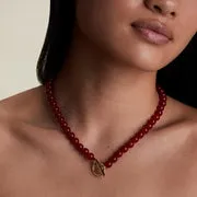 Astrid & Miyu Sunset Red collier perles doré rouge
