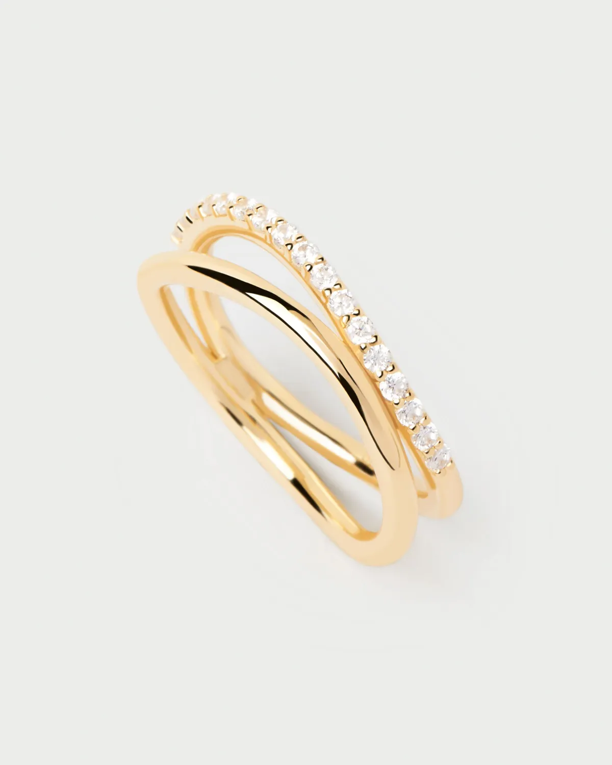 PDPAOLA Essentials Twister bague plaqué or zircones