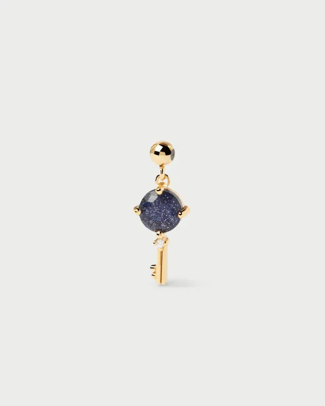 PDPAOLA The Key Charm breloque plaqué or pierre bleue
