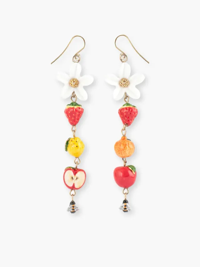 Nach Bijoux Boucles pendantes fleur fruits abeille 9,3 cm