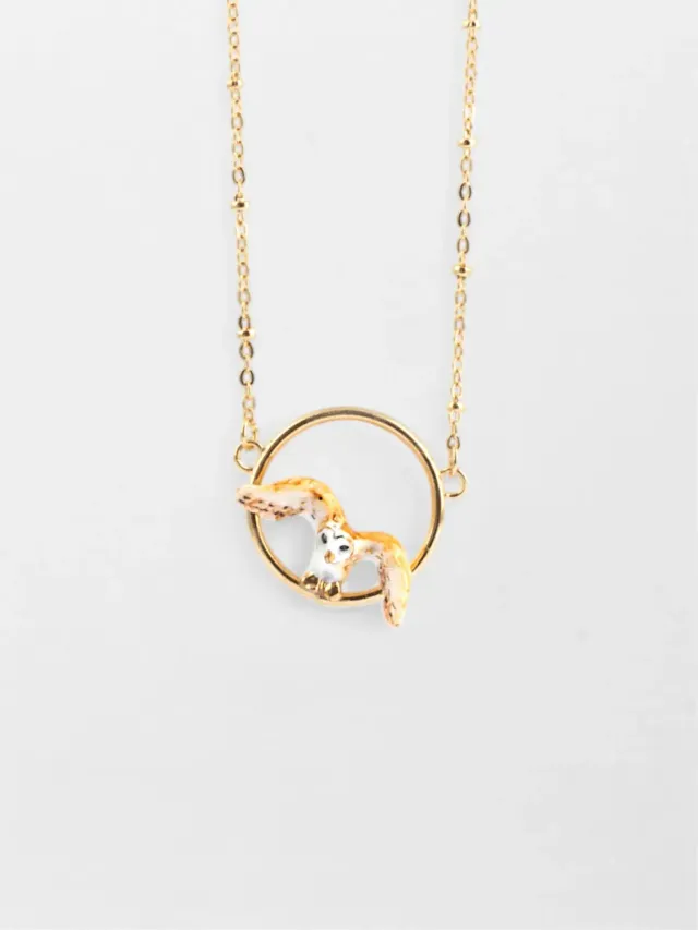 Nach Bijoux Collier chouette en vol porcelaine dorée