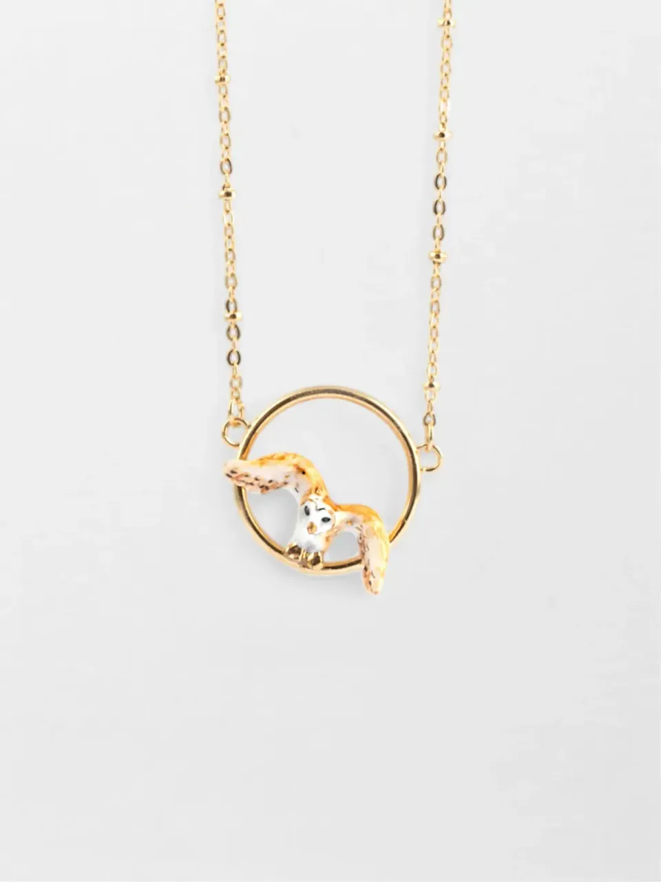 Nach Bijoux Collier chouette en vol porcelaine dorée