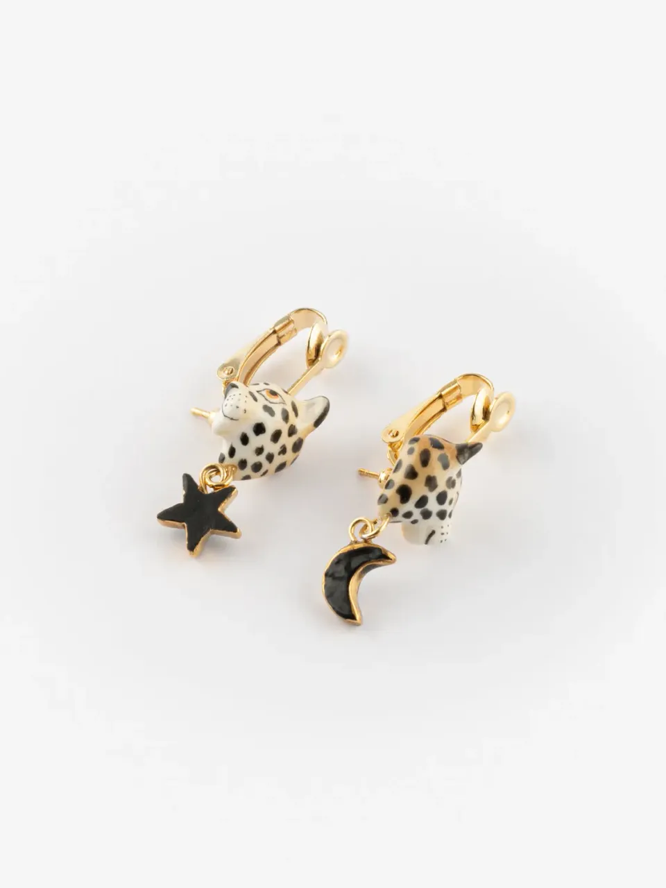 Nach Bijoux léopard étoile et lune puces clip porcelaine