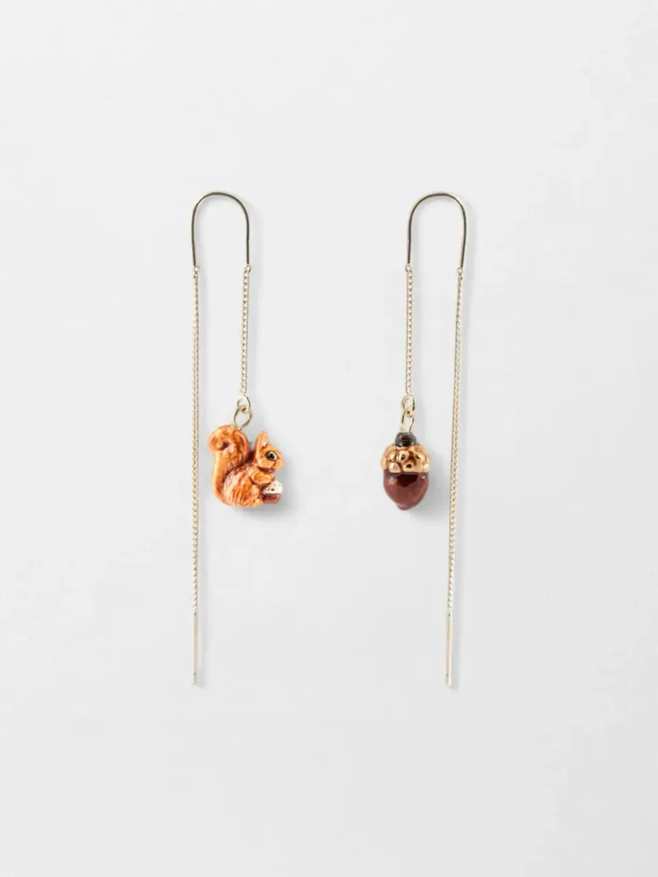 Nach Bijoux écureuil et gland longues boucles porcelaine 6,6 cm
