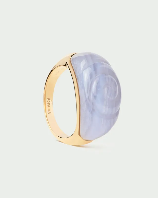 PDPAOLA Aqua Shell bague agate bleue