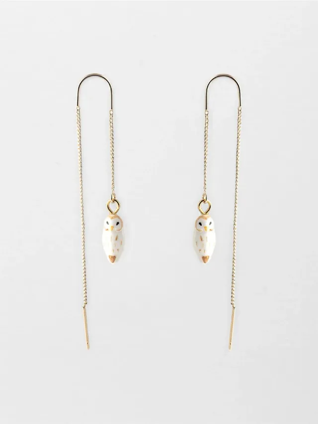 Nach Bijoux chouette blanche boucles d’oreilles porcelaine 6 cm