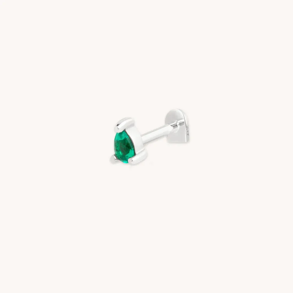 Astrid & Miyu Emerald Pear piercing émeraude or blanc massif