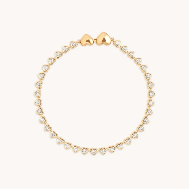 Astrid & Miyu Heart Bezel Tennis bracelet doré cœurs
