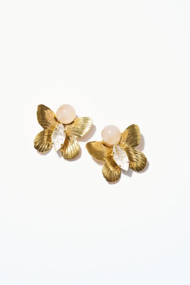 Philippe Ferrandis Fenice boucles papillons d'or quartz rose