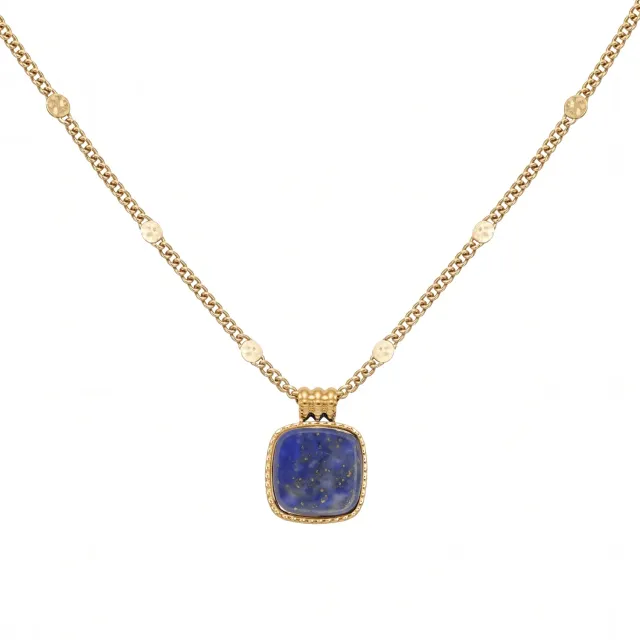 Nao de Paris Vintage collier lapis lazuli acier doré 38 cm