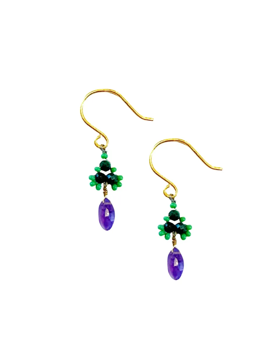 Le Fourbi de Capucine N7 boucles d'oreilles laiton doré malachite