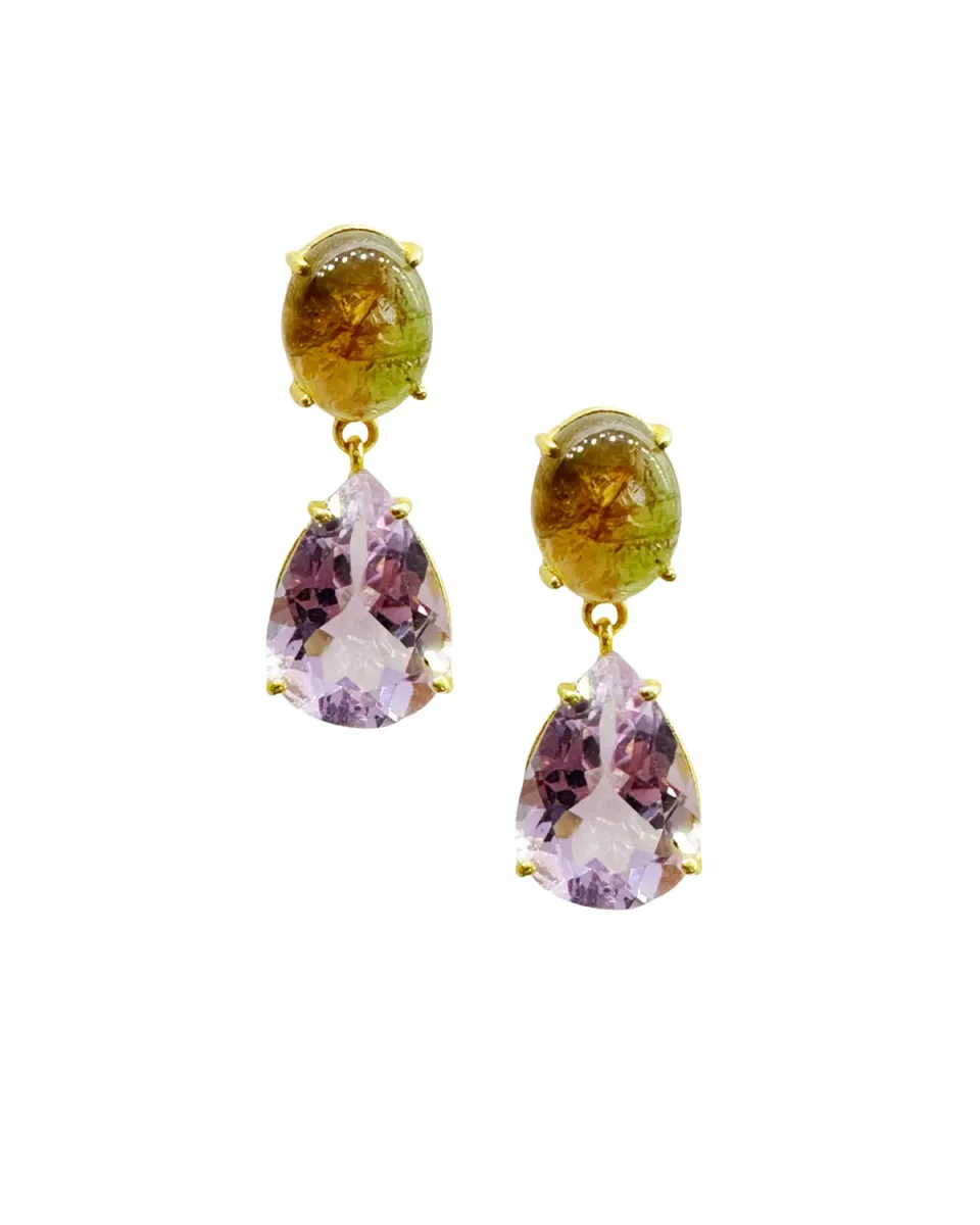 Le Fourbi de Capucine G30B boucles d'oreilles argent doré citrine