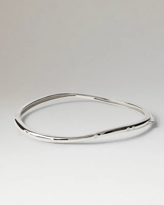 PDPAOLA Air jonc argent zirconia blanche tailles S M