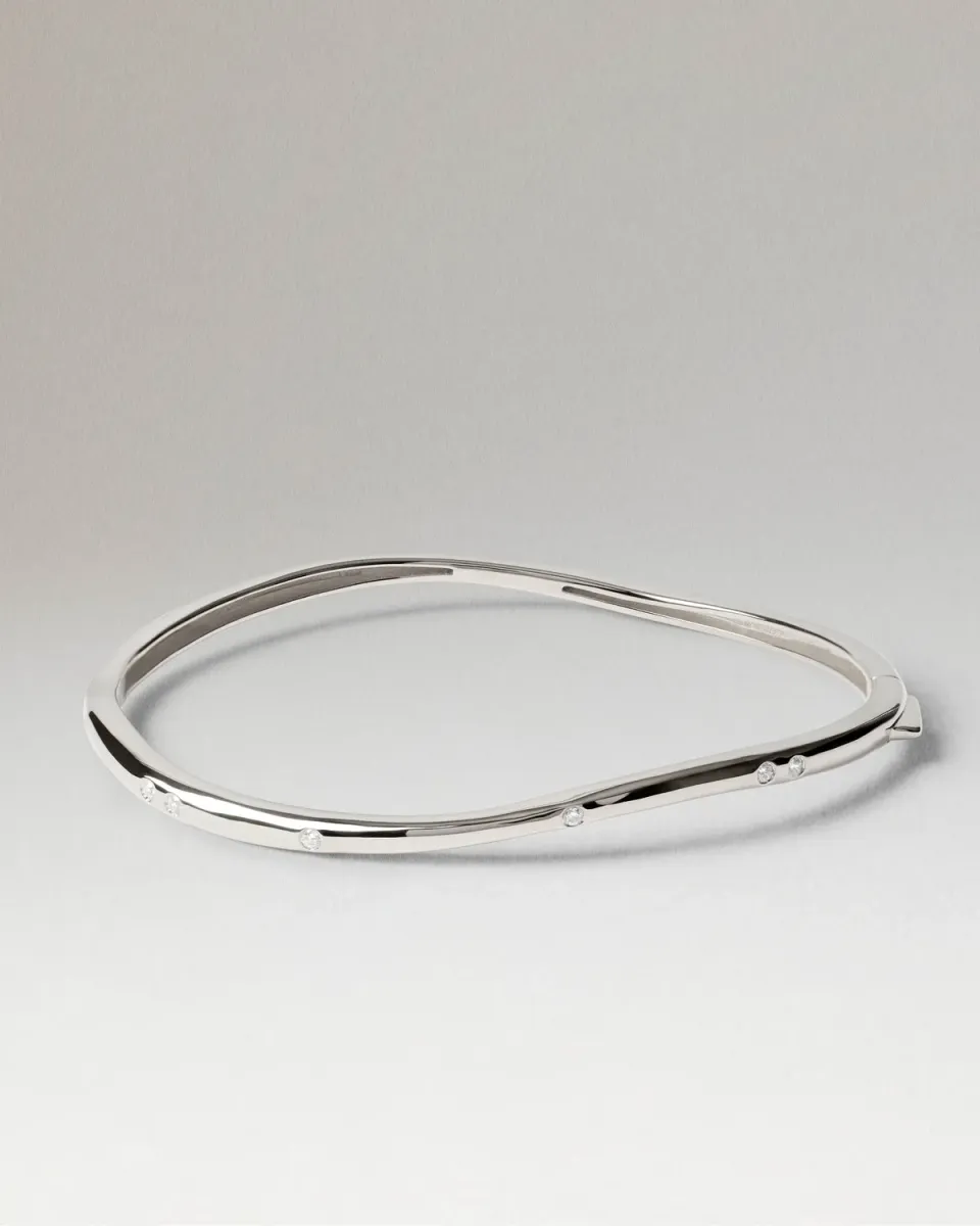 PDPAOLA Air jonc argent zirconia blanche tailles S M