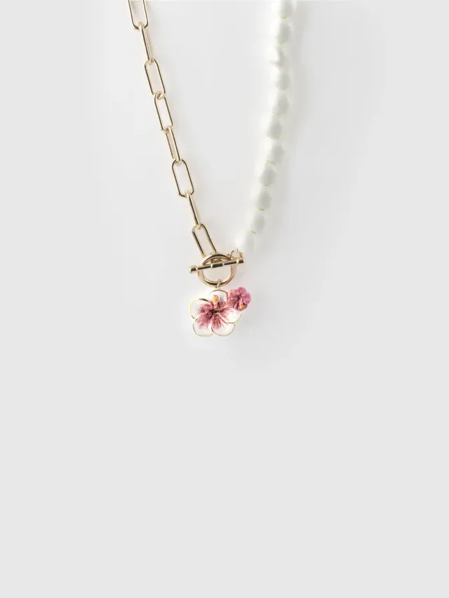 Nach Bijoux Perles et Hibiscus collier porcelaine doré