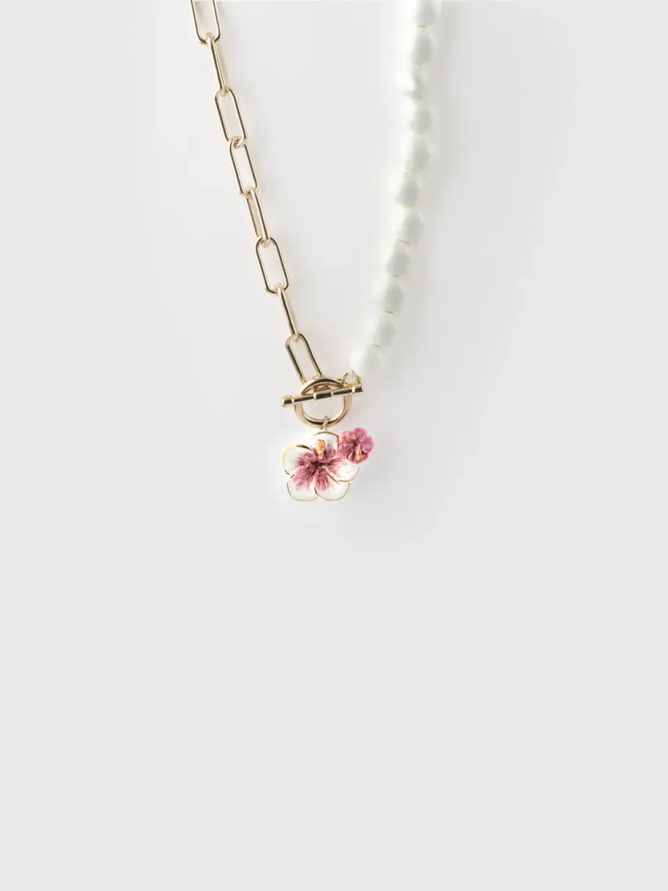 Nach Bijoux Perles et Hibiscus collier porcelaine doré