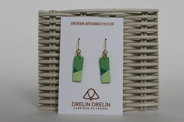 Drelin Trio Verts boucles d'oreilles puces plaqué or