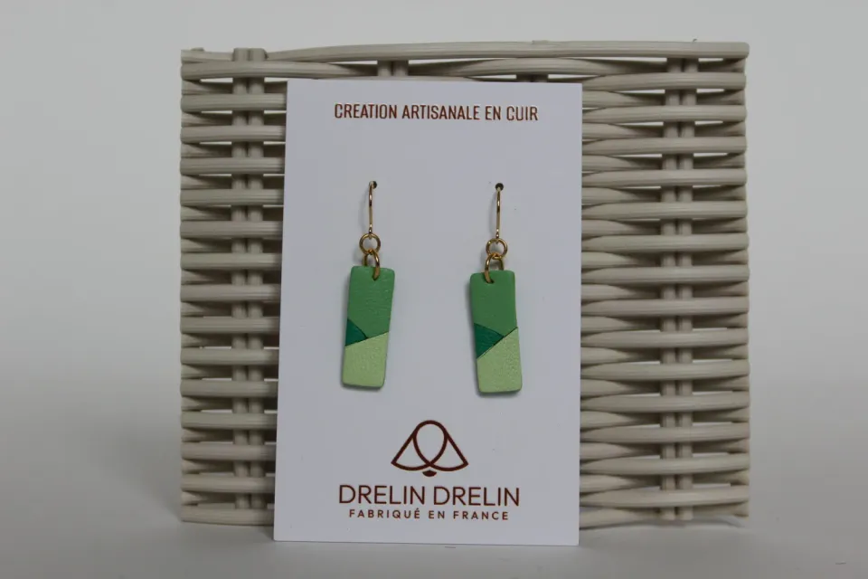 Drelin Trio Verts boucles d'oreilles puces plaqué or
