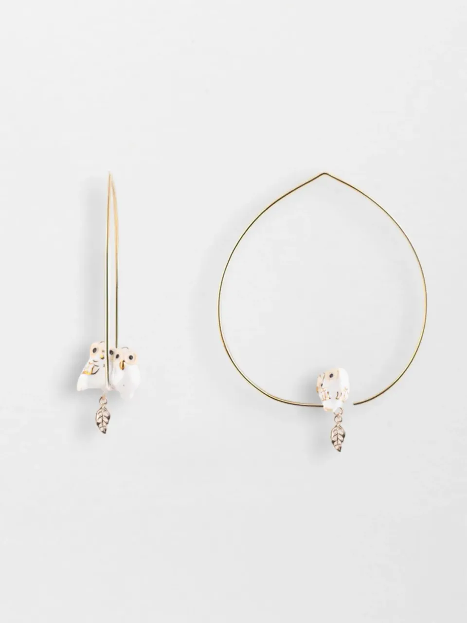 Nach Bijoux Grandes Créoles Chouette Boucles d'Oreilles Porcelaine
