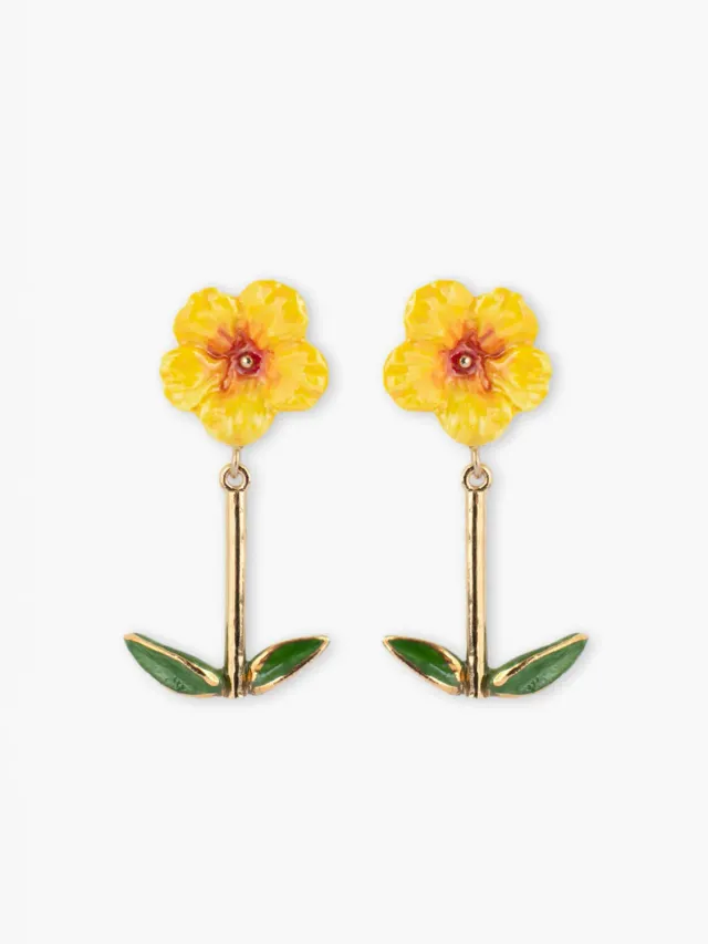Nach Bijoux Hibiscus et feuilles boucles doreilles pendantes jaune