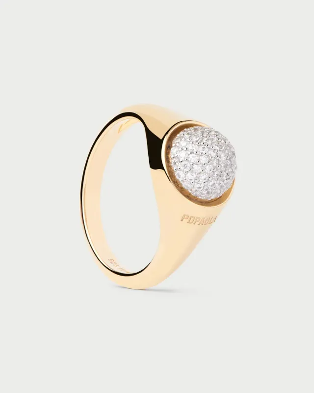 PDPAOLA Pavé Moon bague zirconia blanche