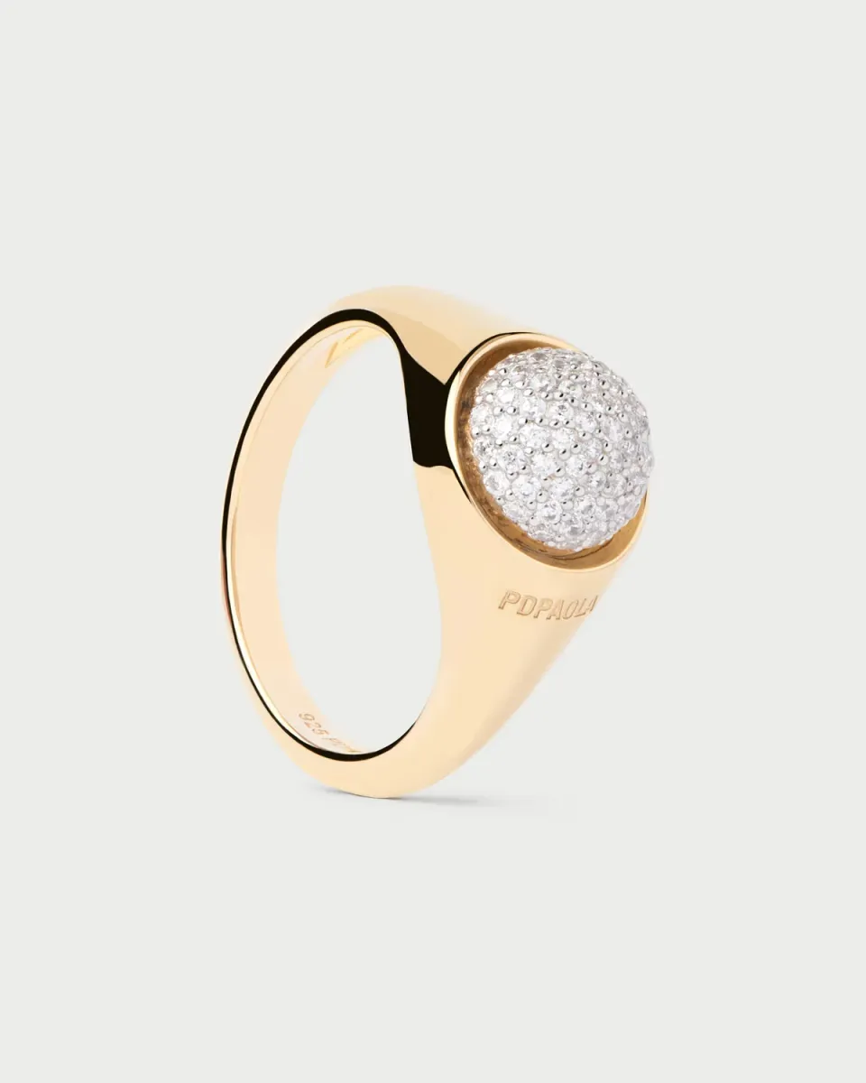 PDPAOLA Pavé Moon bague zirconia blanche