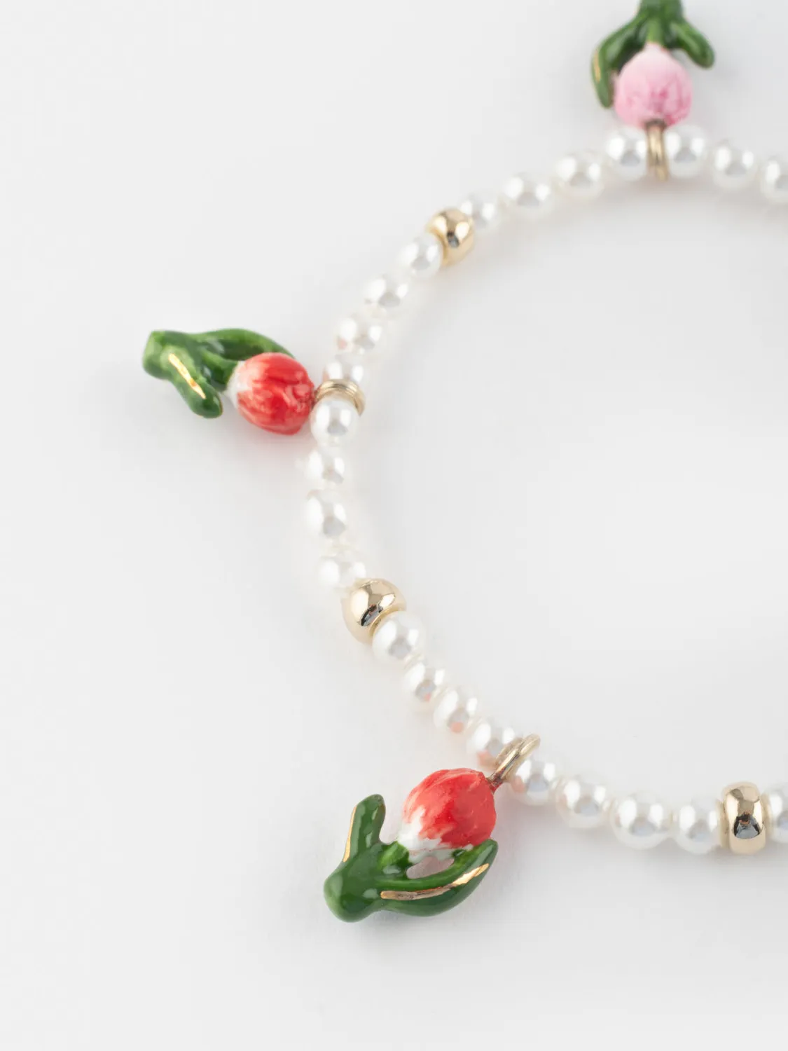 Nach Bijoux Tulipes perles blanches bracelet porcelaine rivière