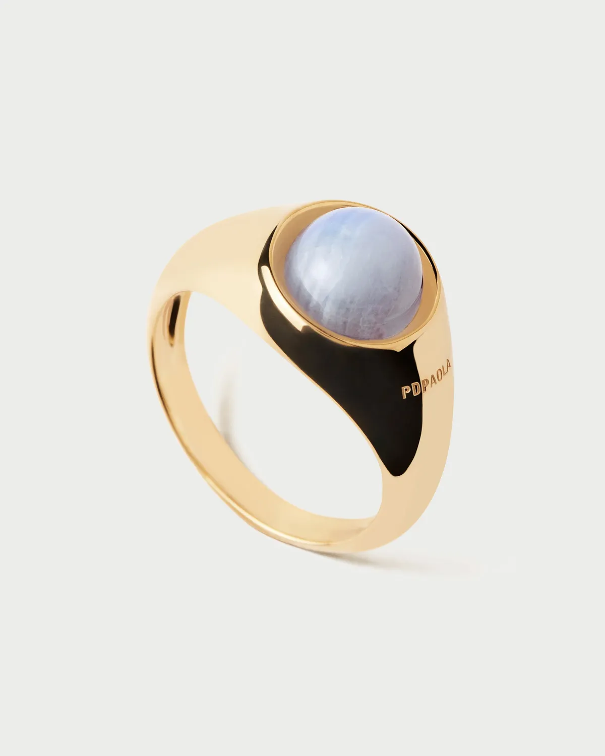 PDPAOLA Aqua Moon bague agate bleue taille 12 dorée