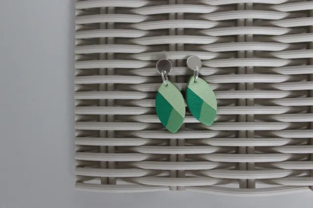 Drelin boucles d'oreilles cuir vert trio argent 925