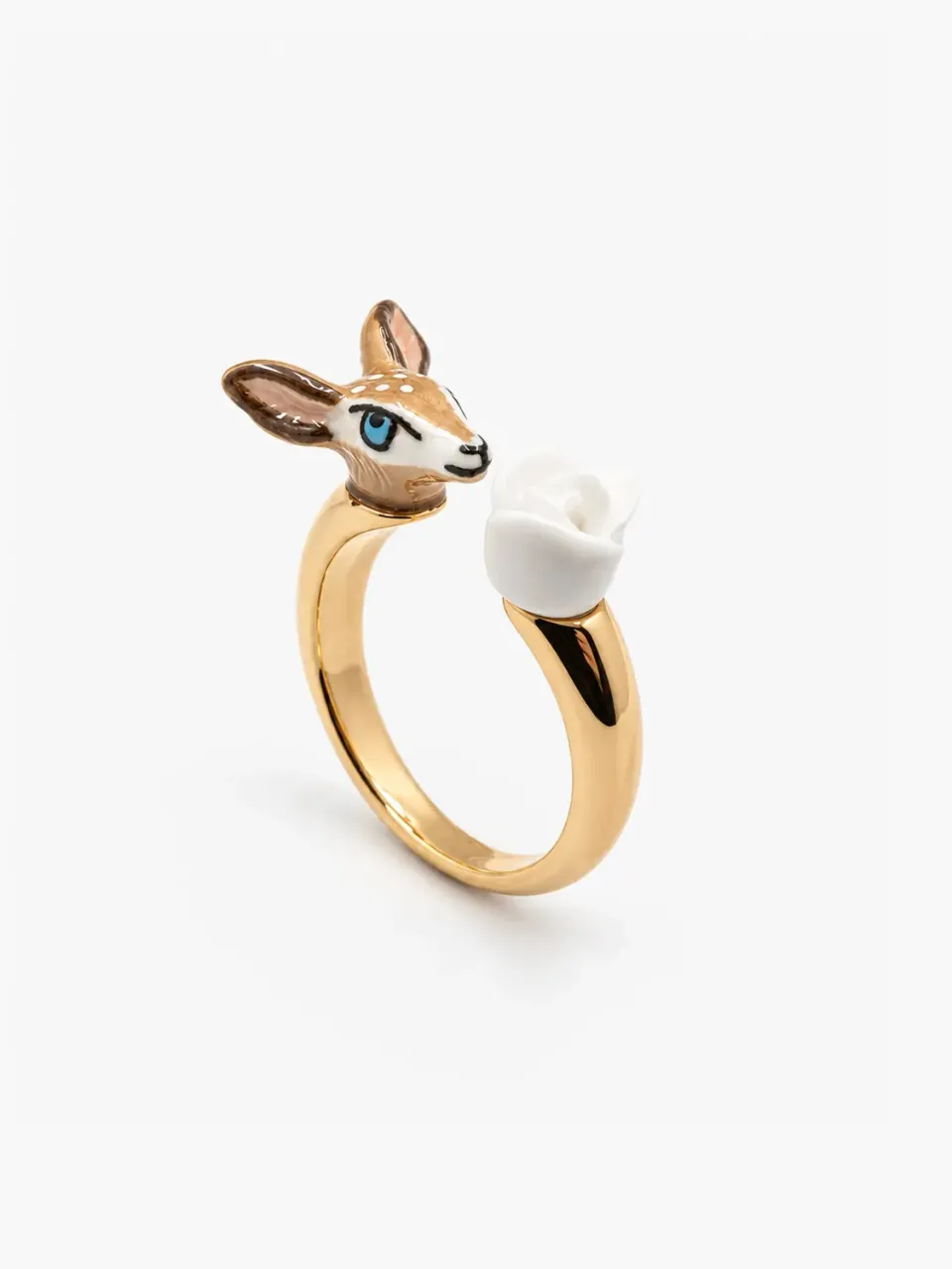 Nach Bijoux FaceToFace biche et fleur bague ajustable porcelaine