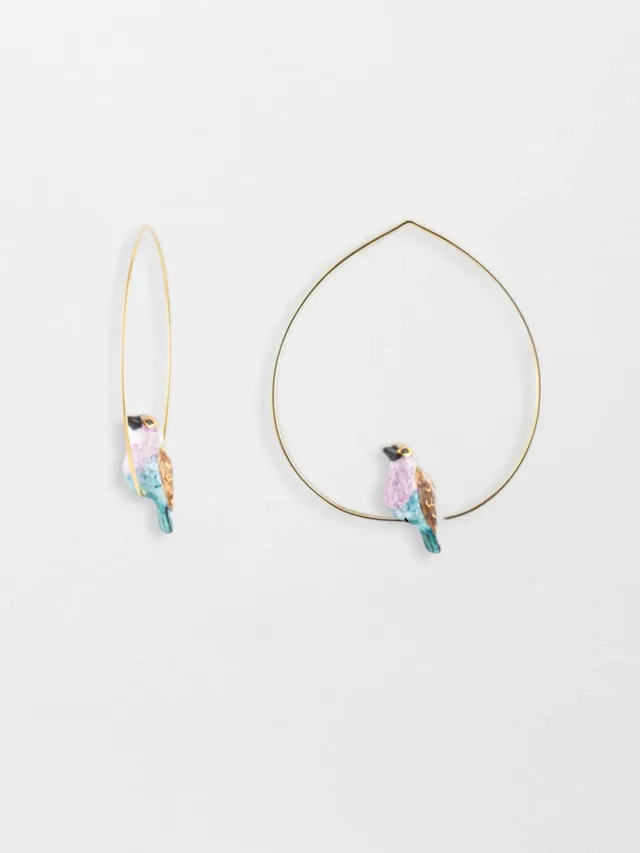 Nach Bijoux Rollier oiseau boucles d'oreilles créoles bleues