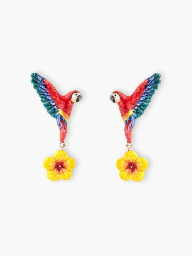 Nach Bijoux perroquet volant et hibiscus boucles d'oreilles pendantes tropicales