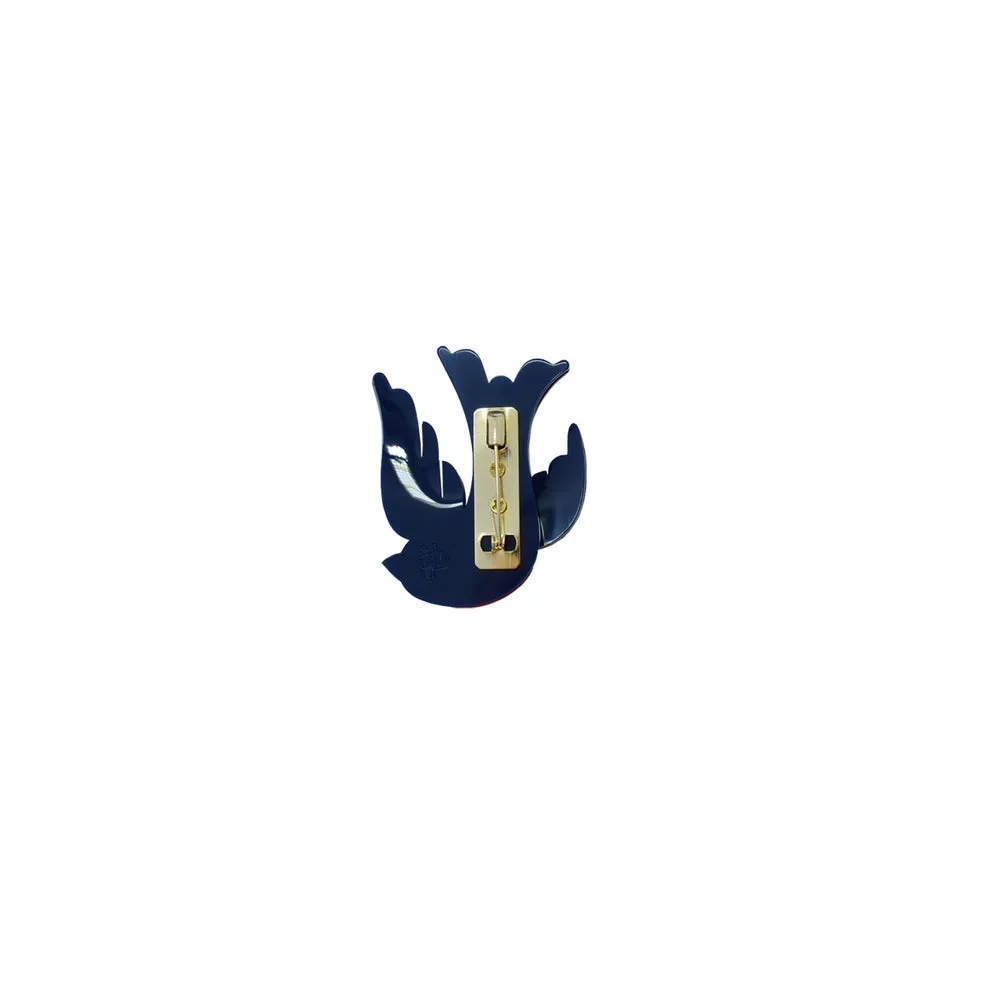Nao de Paris Swallow broche hirondelle acrylique bleu marine