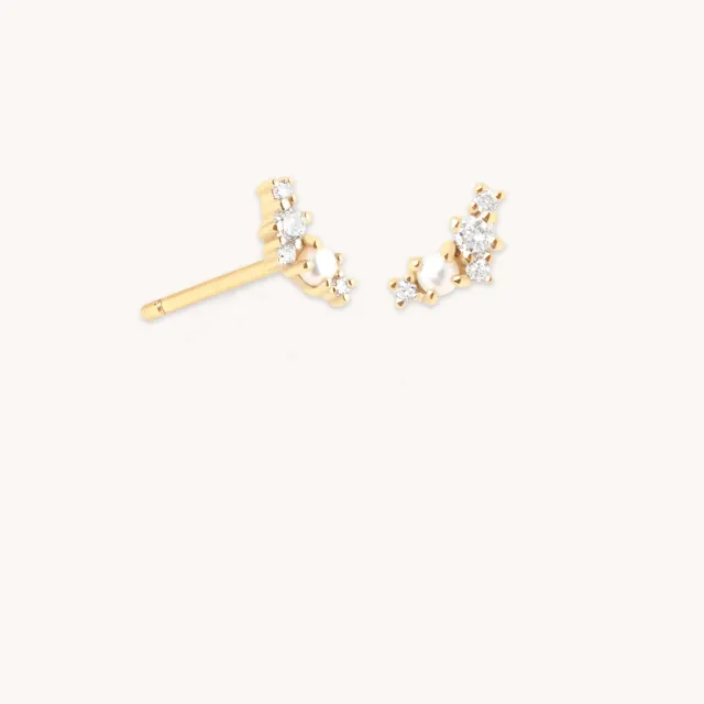 Astrid & Miyu Diamond Pearl Climber Studs boucles or massif perle