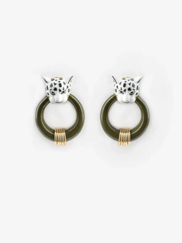 Nach Bijoux Léopard boucles d'oreilles blanc et doré