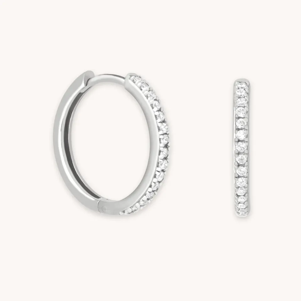 Astrid & Miyu Essential Crystal Medium Hoops créoles argent