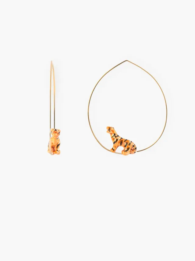 Nach Tigre moyennes créoles porcelaine boucles oreilles orange