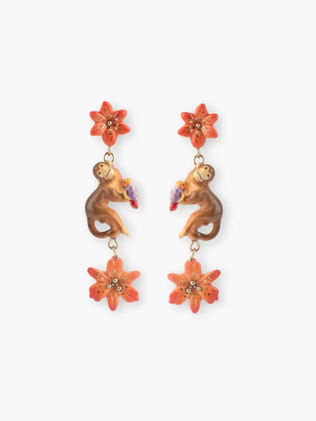 Nach Bijoux lys et singe boucles d'oreilles pendantes porcelaine orange