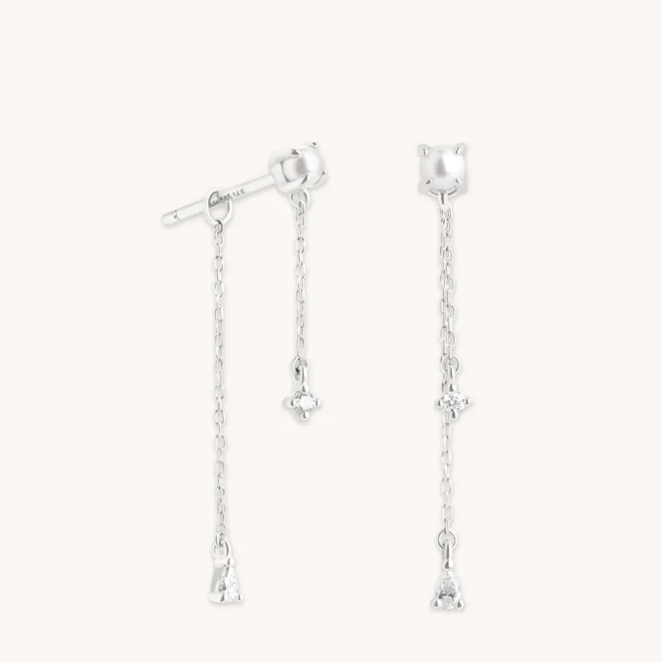 Astrid & Miyu Diamond & Pearl clous chaîne or blanc