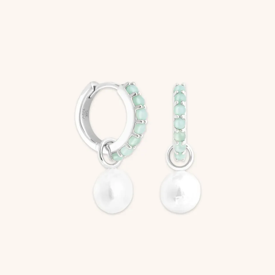 Astrid & Miyu Aqua & Pearl Charm créoles argent perle