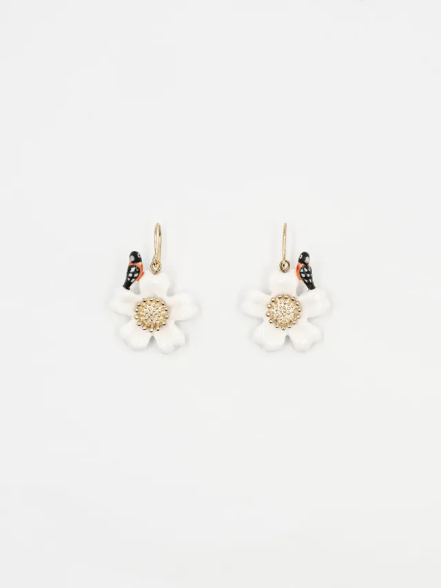 Nach Bijoux oiseau et fleur boucles d’oreilles porcelaine 31 mm